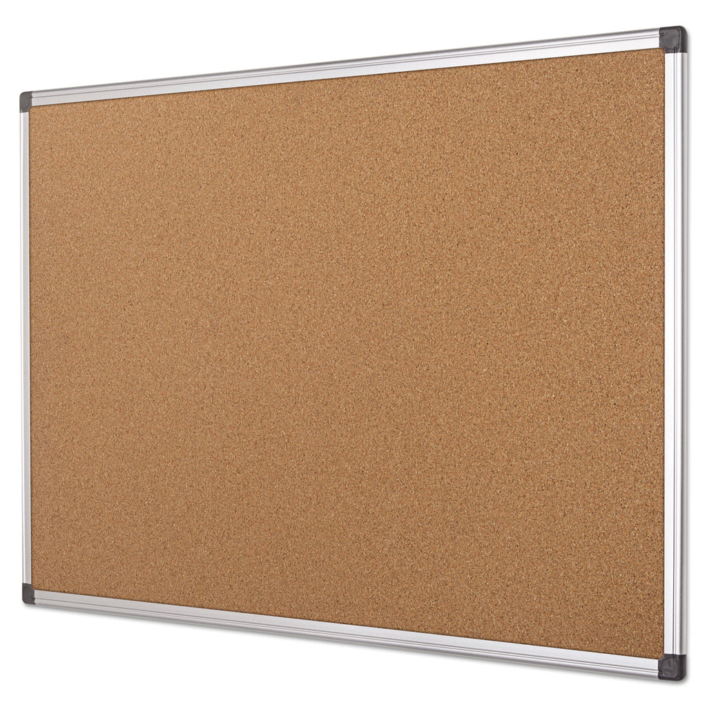 Value Cork Bulletin Board with Aluminum Frame, 24 x 36, Tan Surface, Silver Aluminum Frame - 
