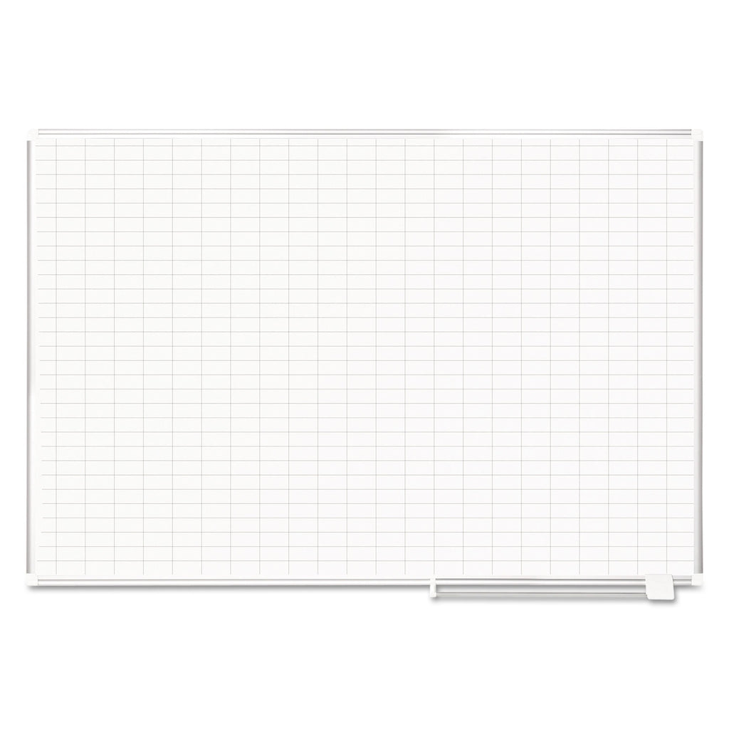 Gridded Magnetic Porcelain Dry Erase Planning Board, 1 x 2 Grid, 72 x 48, White Surface, Silver Aluminum Frame - 