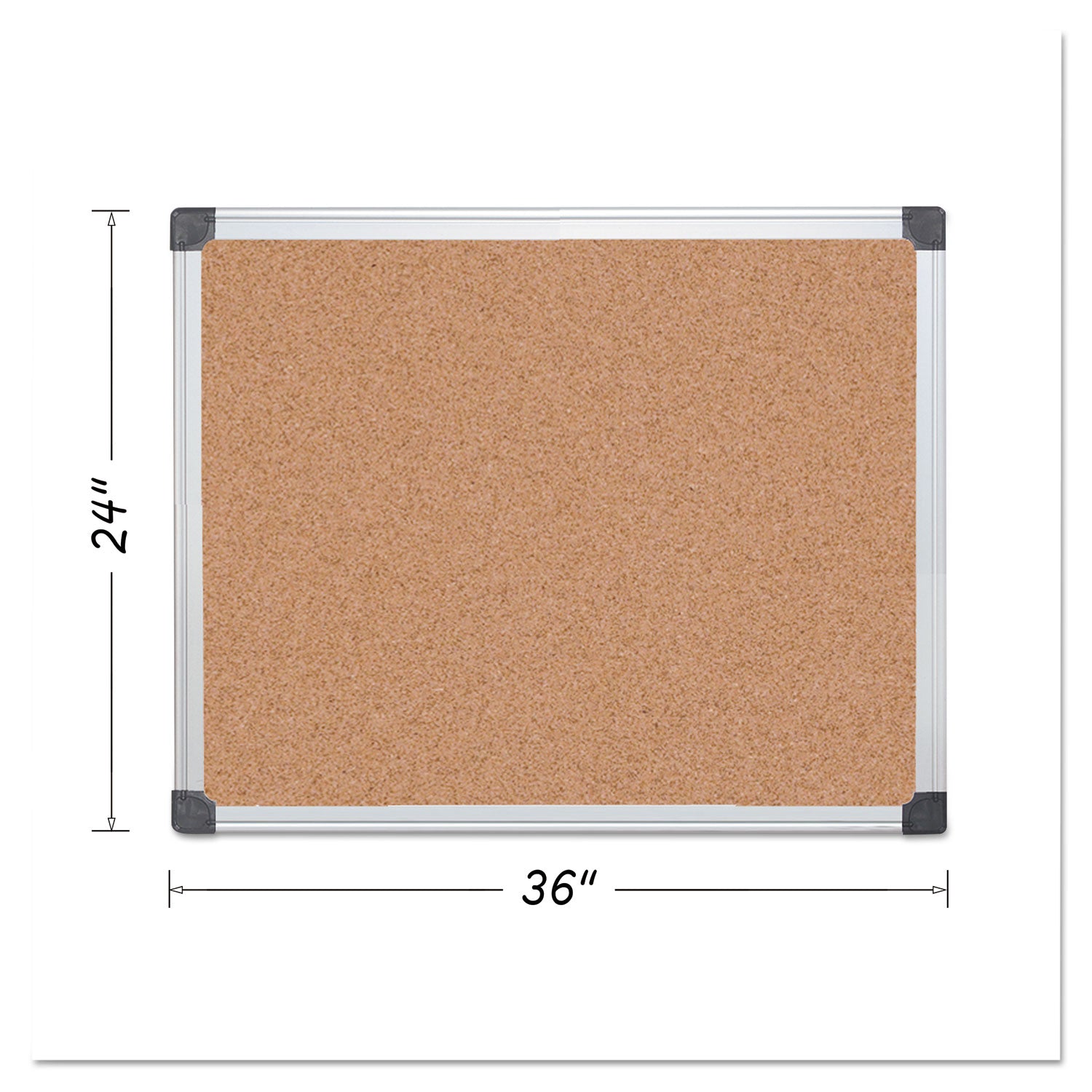 Value Cork Bulletin Board with Aluminum Frame, 24 x 36, Tan Surface, Silver Aluminum Frame - 