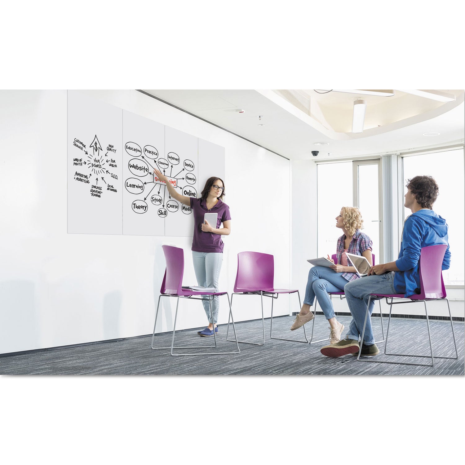 Magnetic Dry Erase Tile Board, 29.5 x 45, White Surface - 