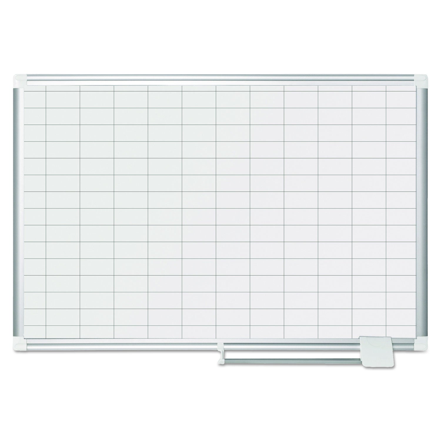 Gridded Magnetic Steel Dry Erase Planning Board, 1 x 2 Grid, 36 x 24, White Surface, Silver Aluminum Frame - 
