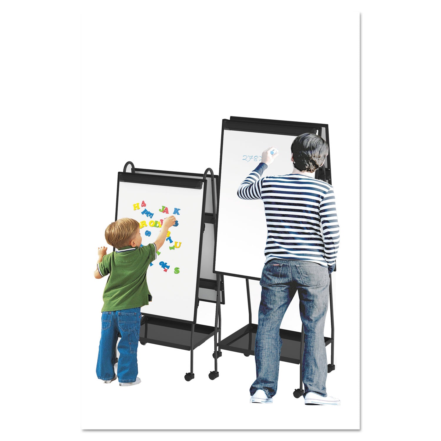 Creation Station Magnetic Dry Erase Board, 29.5 x 74.88, White Surface, Black Metal Frame - 