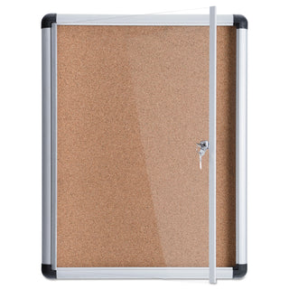 Slim-Line Enclosed Cork Bulletin Board, One Door, 28 x 38, Tan Surface, Aluminum Frame - 