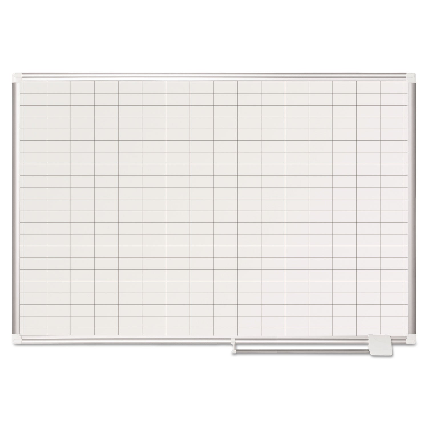 Gridded Magnetic Steel Dry Erase Planning Board, 1 x 2 Grid, 48 x 36, White Surface, Silver Aluminum Frame - 