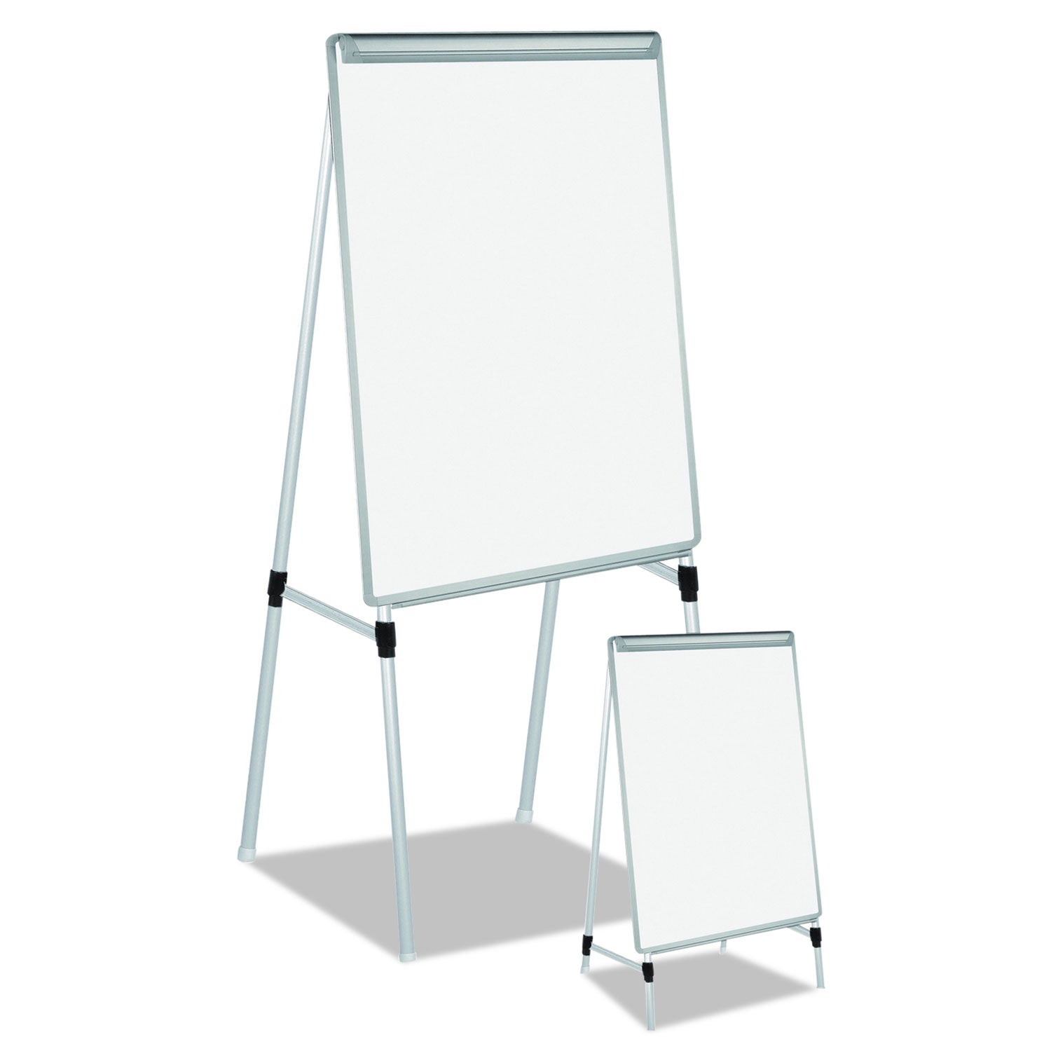 silver-easy-clean-dry-erase-quad-pod-presentation-easel-45-to-79-high-silver_bvcea2300335mv - 2