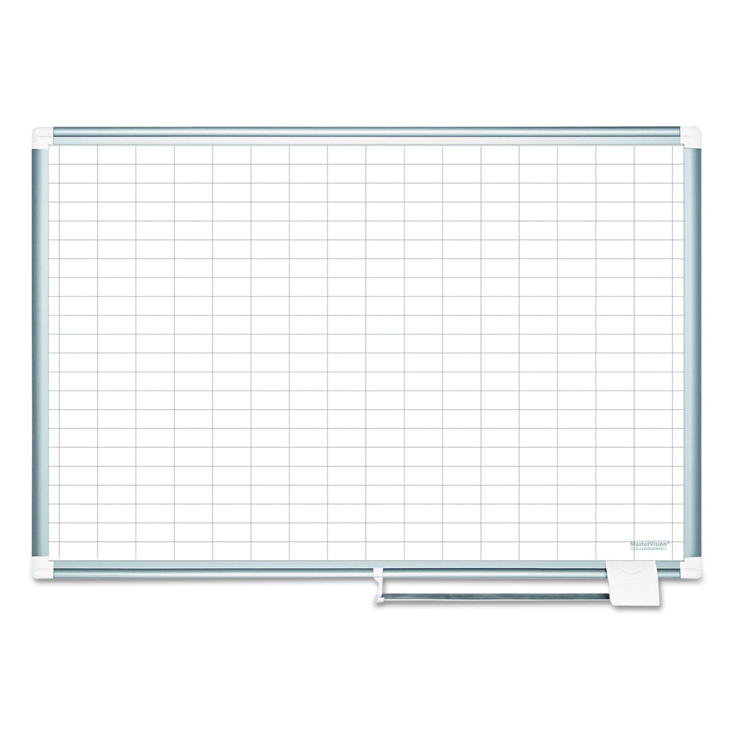 Gridded Magnetic Steel Dry Erase Planning Board with Accessories, 1 x 2 Grid, 36 x 24, White Surface, Silver Aluminum Frame - 