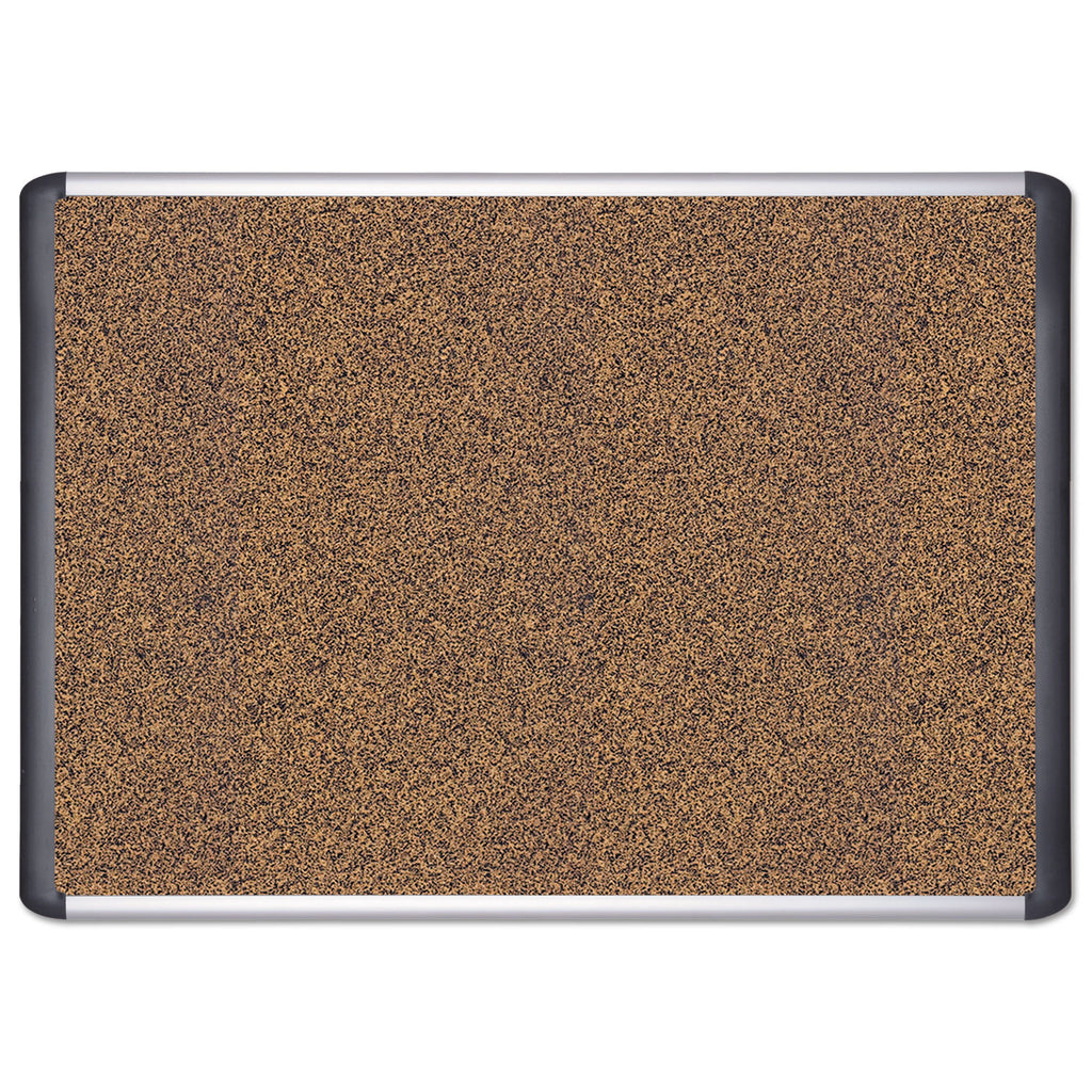 Tech Cork Board, 36 x 24, Tan Surface, Silver/Black Aluminum Frame