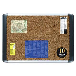 Tech Cork Board, 72 x 48, Tan Surface, Silver/Black Aluminum Frame
