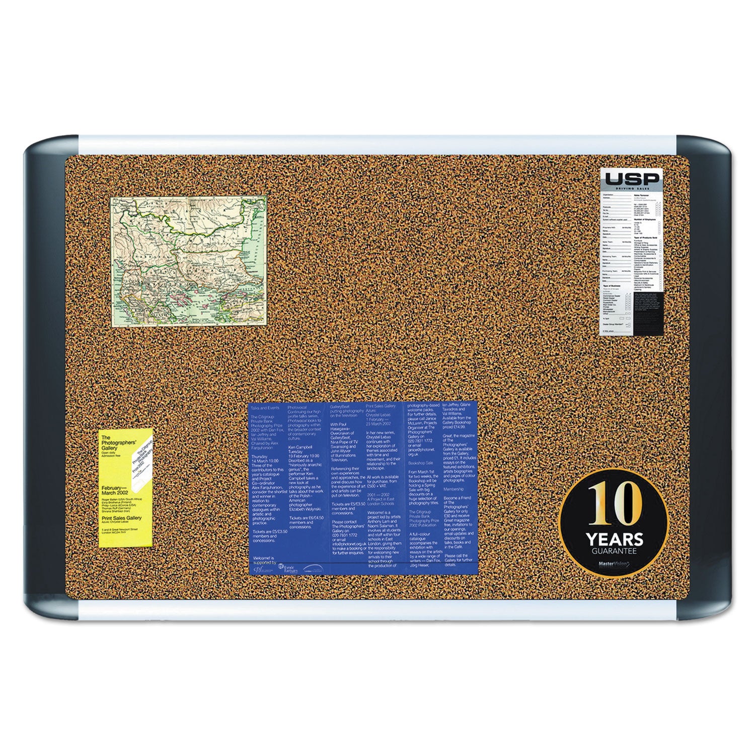Tech Cork Board, 72 x 48, Tan Surface, Silver/Black Aluminum Frame