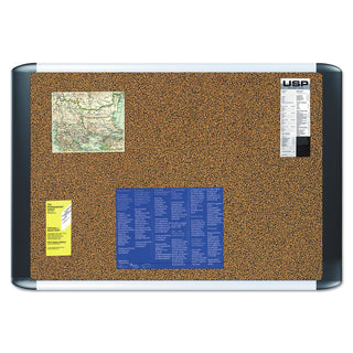 Tech Cork Board, 36 x 24, Tan Surface, Silver/Black Aluminum Frame