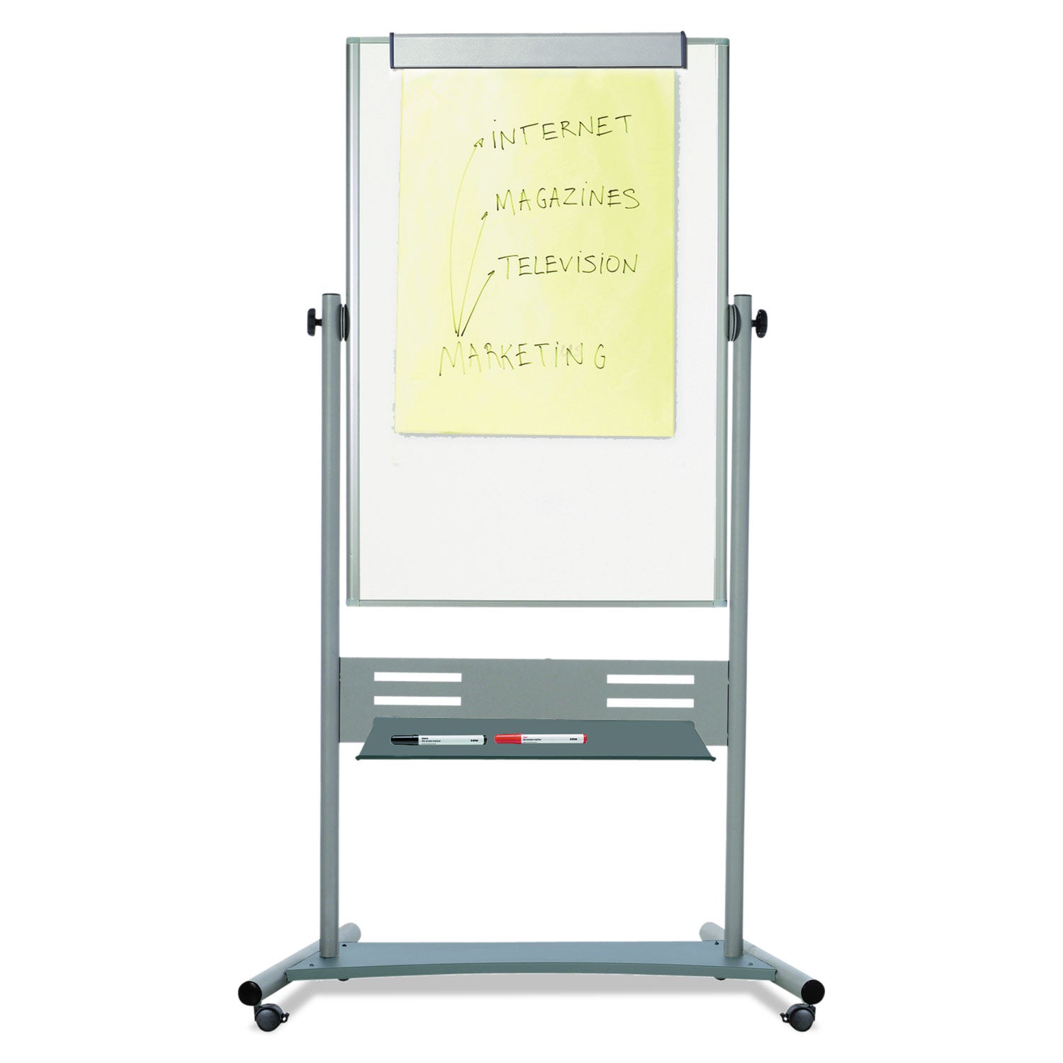 Revolver Easel, 35.4 x 47.2, 80" Tall Easel, Vertical Orientation, White Surface, Silver Aluminum Frame - 