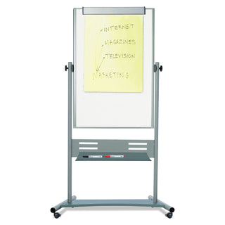 Revolver Easel, 35.4 x 47.2, 80" Tall Easel, Vertical Orientation, White Surface, Silver Aluminum Frame