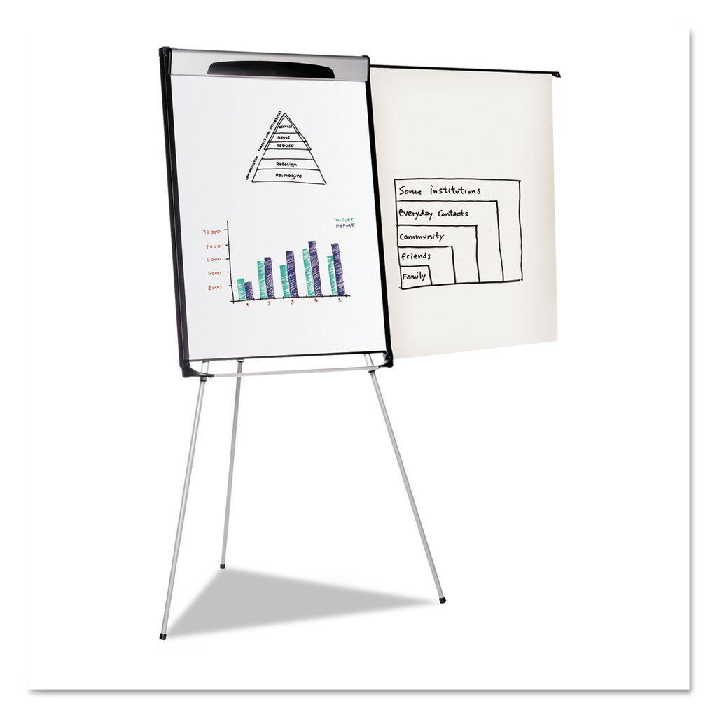 Tripod Extension Bar Magnetic Dry-Erase Easel, 39" to 72" High, Black/Silver