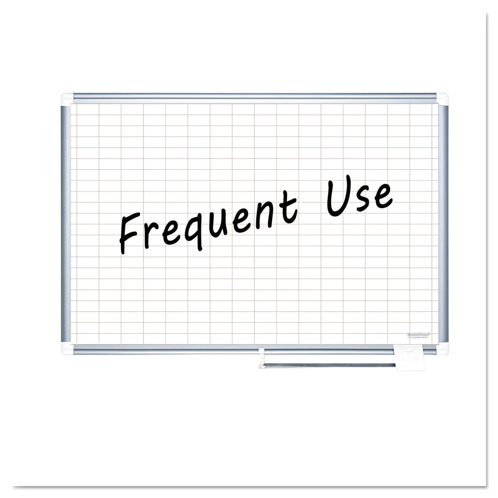 Gridded Magnetic Steel Dry Erase Planning Board, 1 x 2 Grid, 36 x 24, White Surface, Silver Aluminum Frame - 