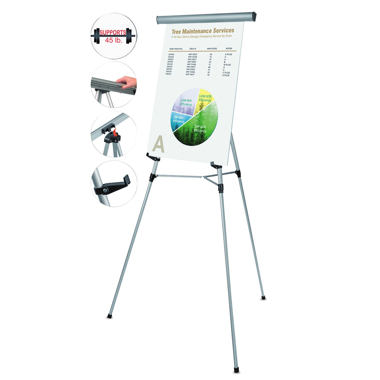 Telescoping Tripod Display Easel, Adjusts 38" to 69" High, Metal, Silver - 