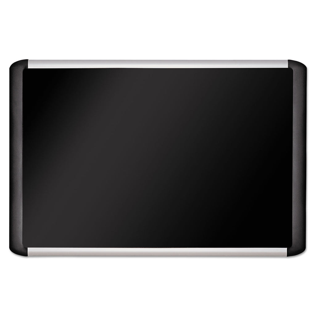 Soft-touch Bulletin Board, 36 x 24, Black Fabric Surface, Aluminum/Black Aluminum Frame - 