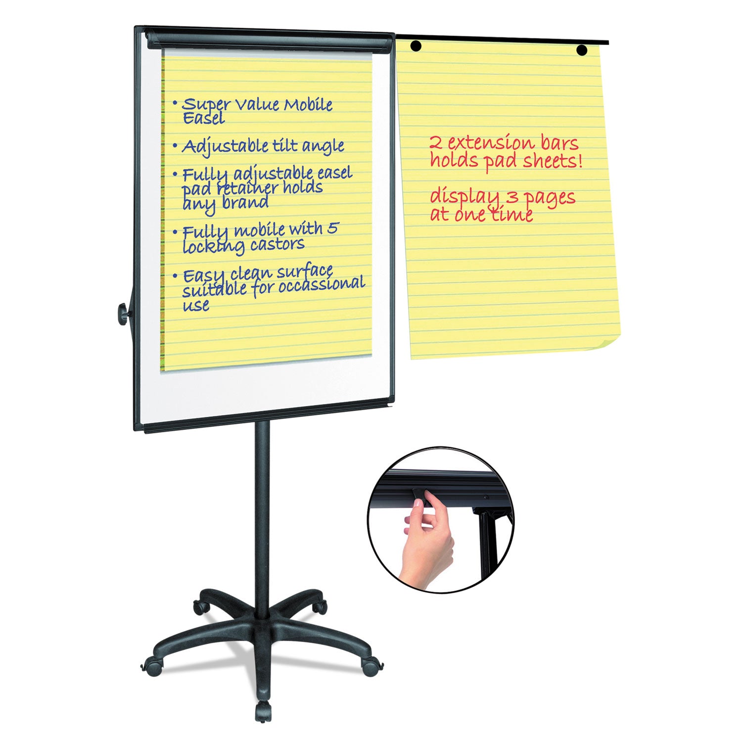 Silver Easy Clean Dry Erase Mobile Presentation Easel, 44" to 75.25" High - 