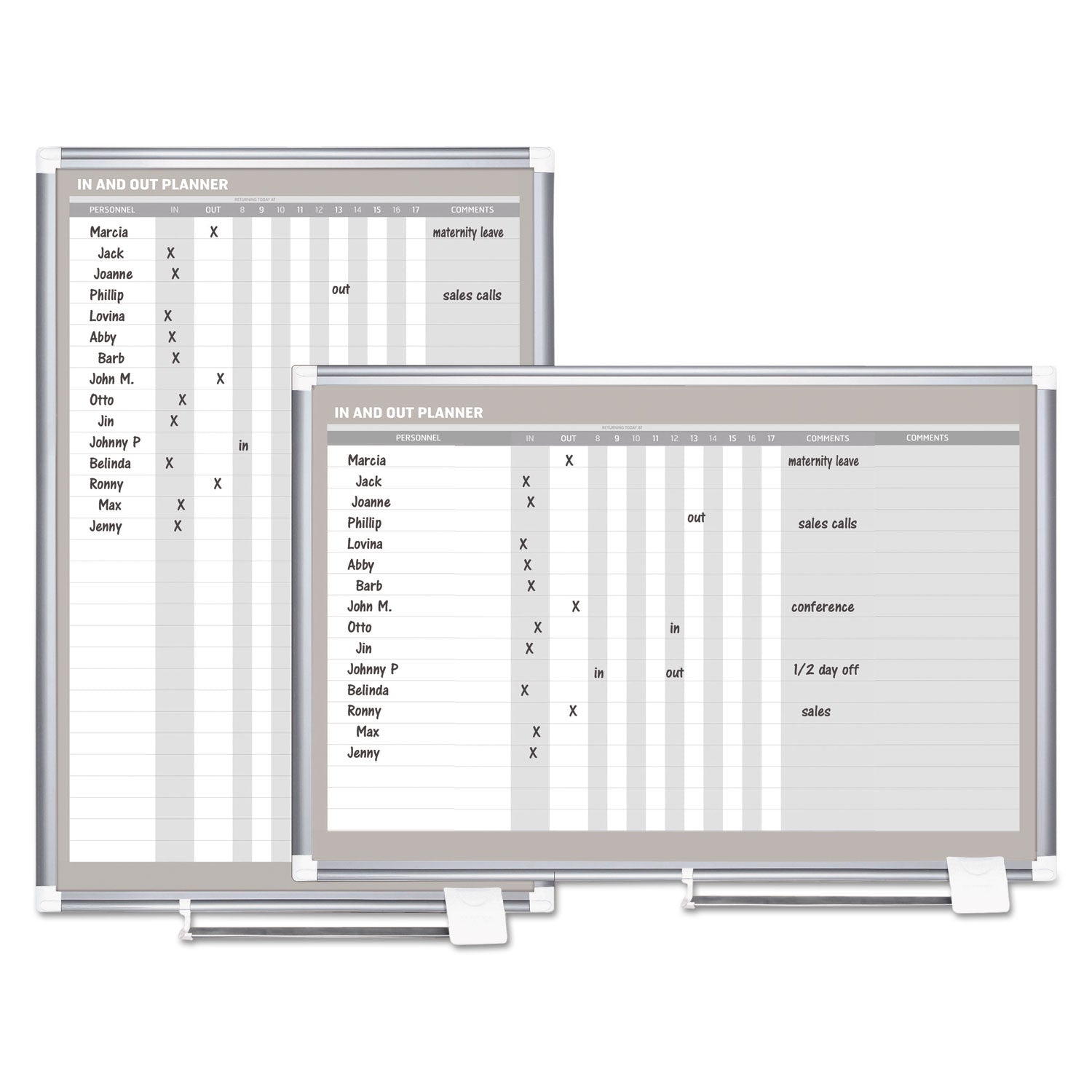 In-Out Magnetic Dry Erase Board, 24 x 36, White Surface, Silver Aluminum Frame - 