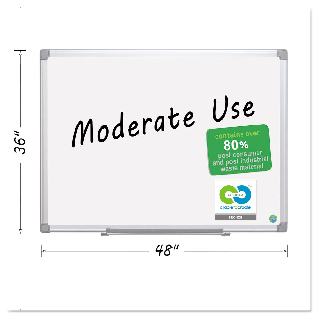 Earth Silver Easy-Clean Dry Erase Board, Reversible, 48 x 36, White Surface, Silver Aluminum Frame - 