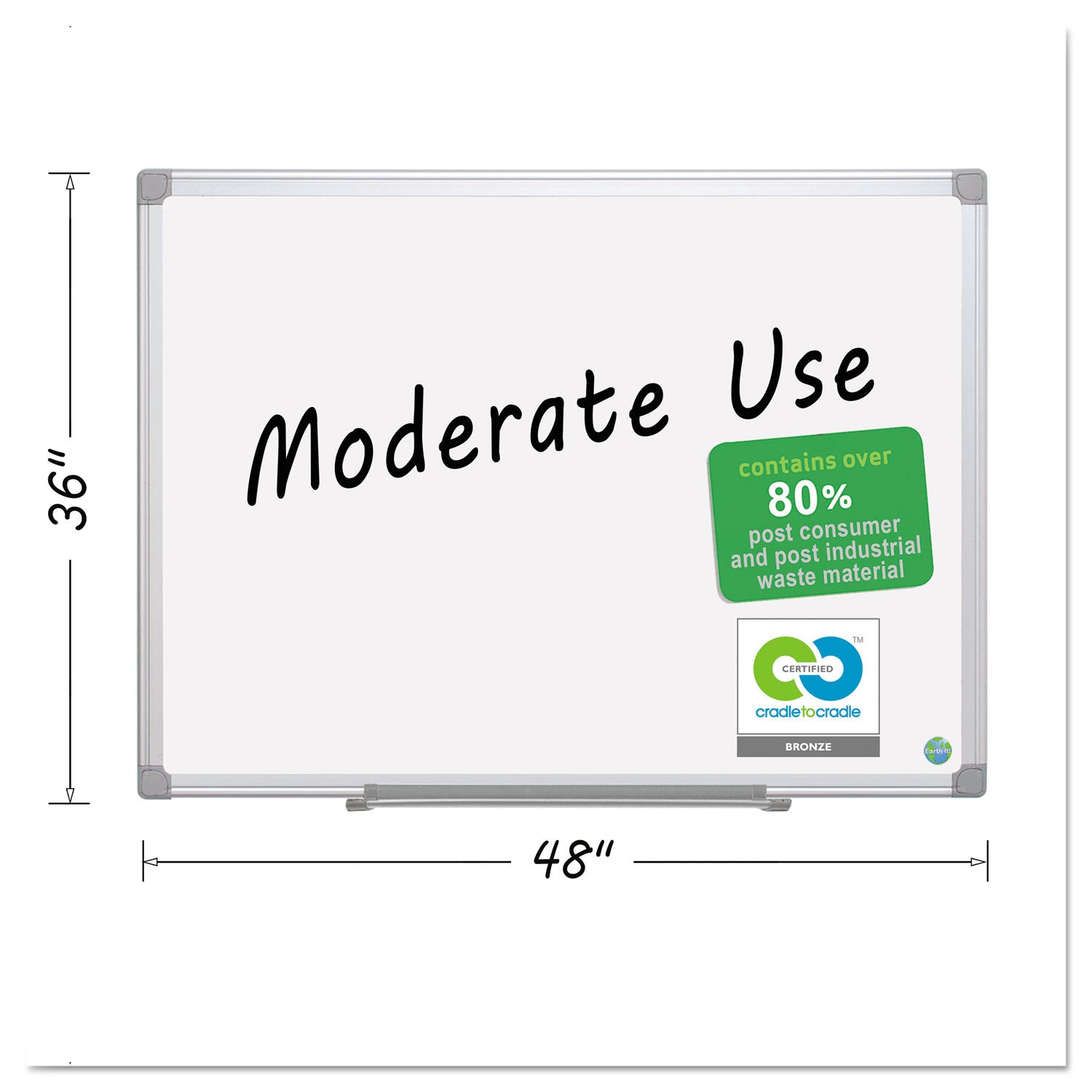 Earth Silver Easy-Clean Dry Erase Board, Reversible, 48 x 36, White Surface, Silver Aluminum Frame - 