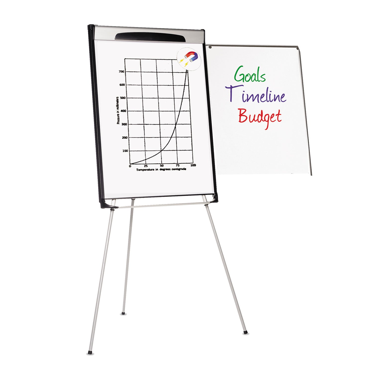 Tripod Extension Bar Magnetic Dry-Erase Easel, 39" to 72" High, Black/Silver - 