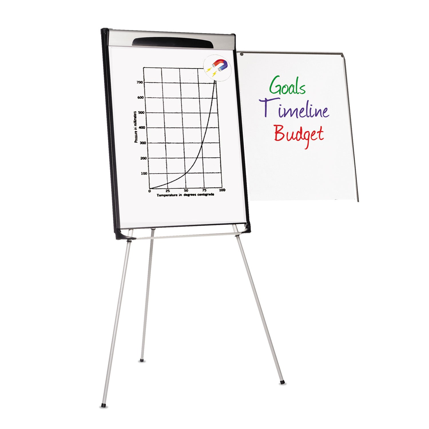 Tripod Extension Bar Magnetic Dry-Erase Easel, 39" to 72" High, Black/Silver