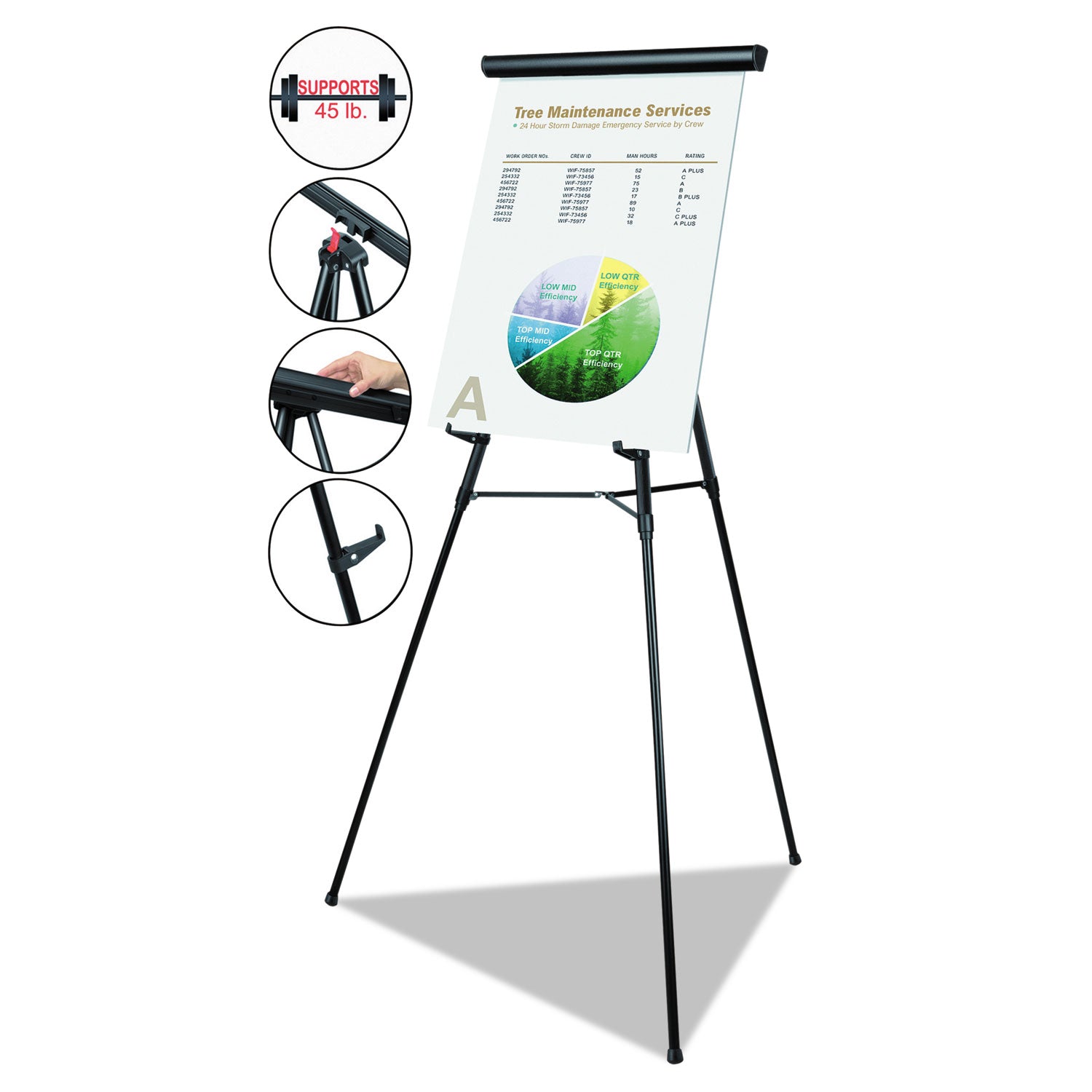 Telescoping Tripod Display Easel, Adjusts 38" to 69" High, Metal, Black - 