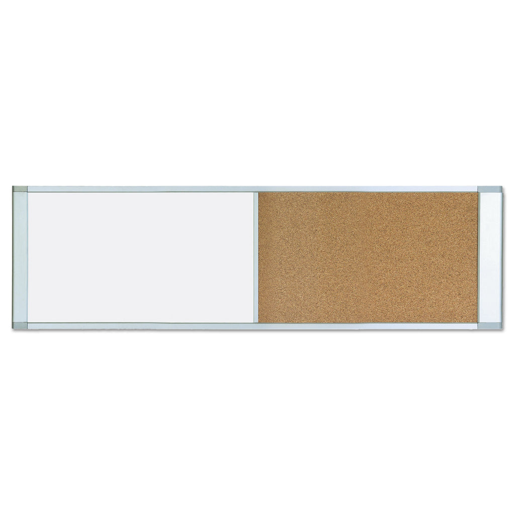 Combo Cubicle Workstation Dry Erase/Cork Board, 48 x 18, Tan/White Surface, Aluminum Frame