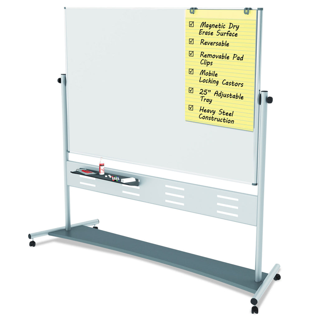 Revolver Easel, 70.8 x 47.2, 80" Tall Easel, Horizontal Orientation, White Surface, Silver Aluminum Frame