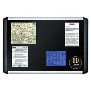 Soft-touch Bulletin Board, 36 x 24, Black Fabric Surface, Aluminum/Black Aluminum Frame - 