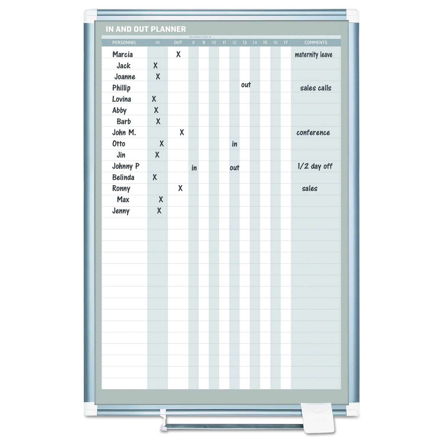 In-Out Magnetic Dry Erase Board, 24 x 36, White Surface, Silver Aluminum Frame - 