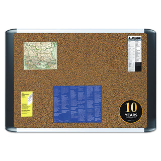 Tech Cork Board, 36 x 24, Tan Surface, Silver/Black Aluminum Frame