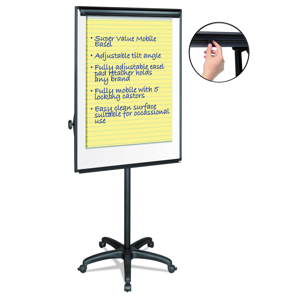 Silver Easy Clean Dry Erase Mobile Presentation Easel, 44" to 75.25" High - 