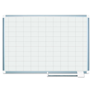 Gridded Magnetic Steel Dry Erase Planning Board, 2 x 3 Grid, 48 x 36, White Surface, Silver Aluminum Frame - 