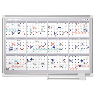 Magnetic Dry Erase Calendar Board, Four Month, 36 x 24, White Surface, Silver Aluminum Frame - 