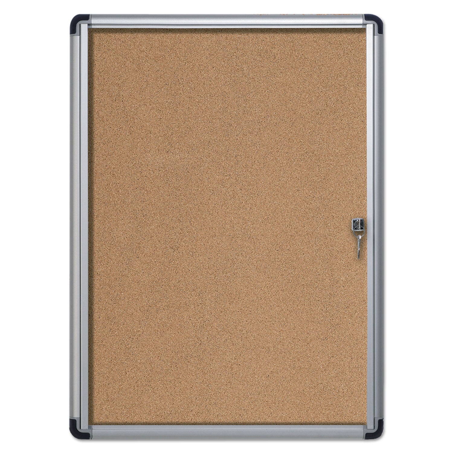 Slim-Line Enclosed Cork Bulletin Board, One Door, 28 x 38, Tan Surface, Aluminum Frame - 