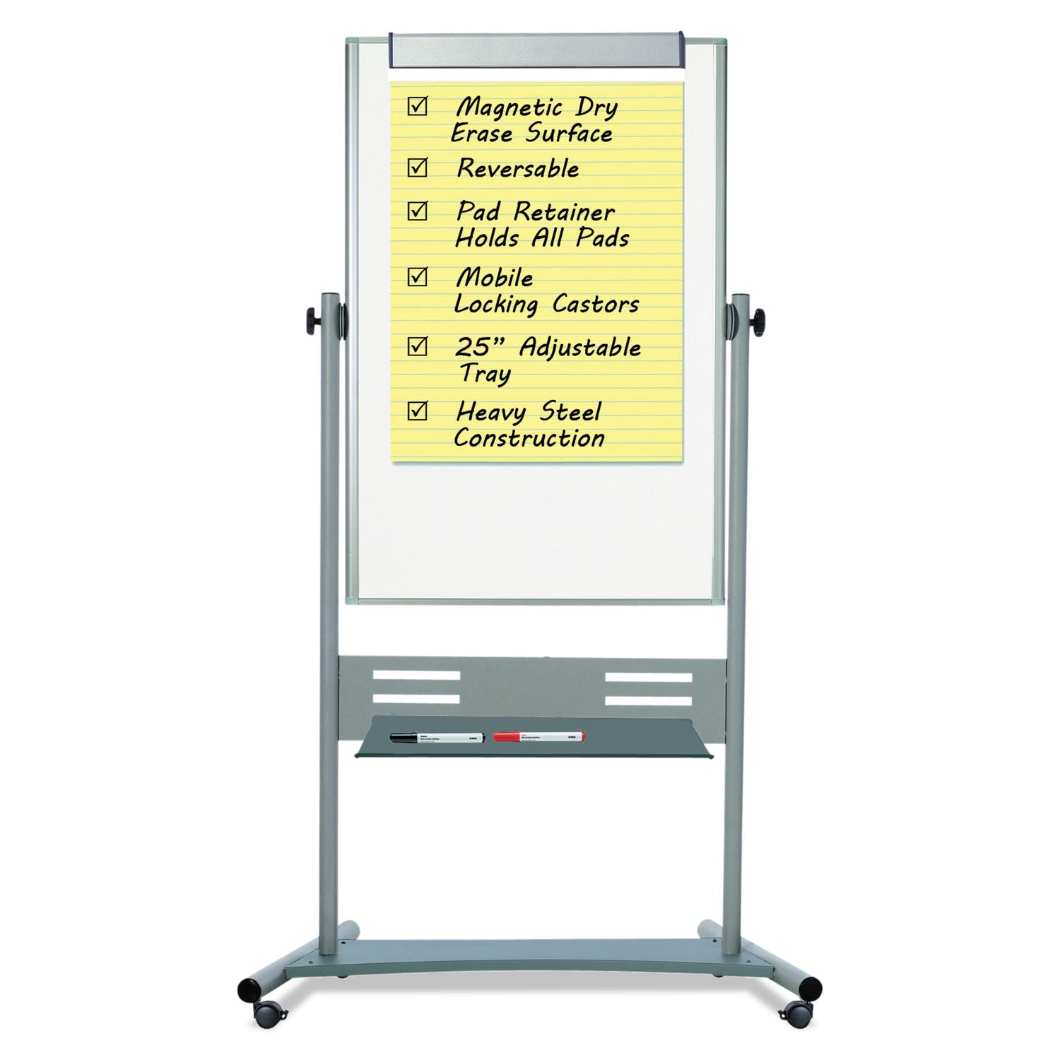 Revolver Easel, 35.4 x 47.2, 80" Tall Easel, Vertical Orientation, White Surface, Silver Aluminum Frame