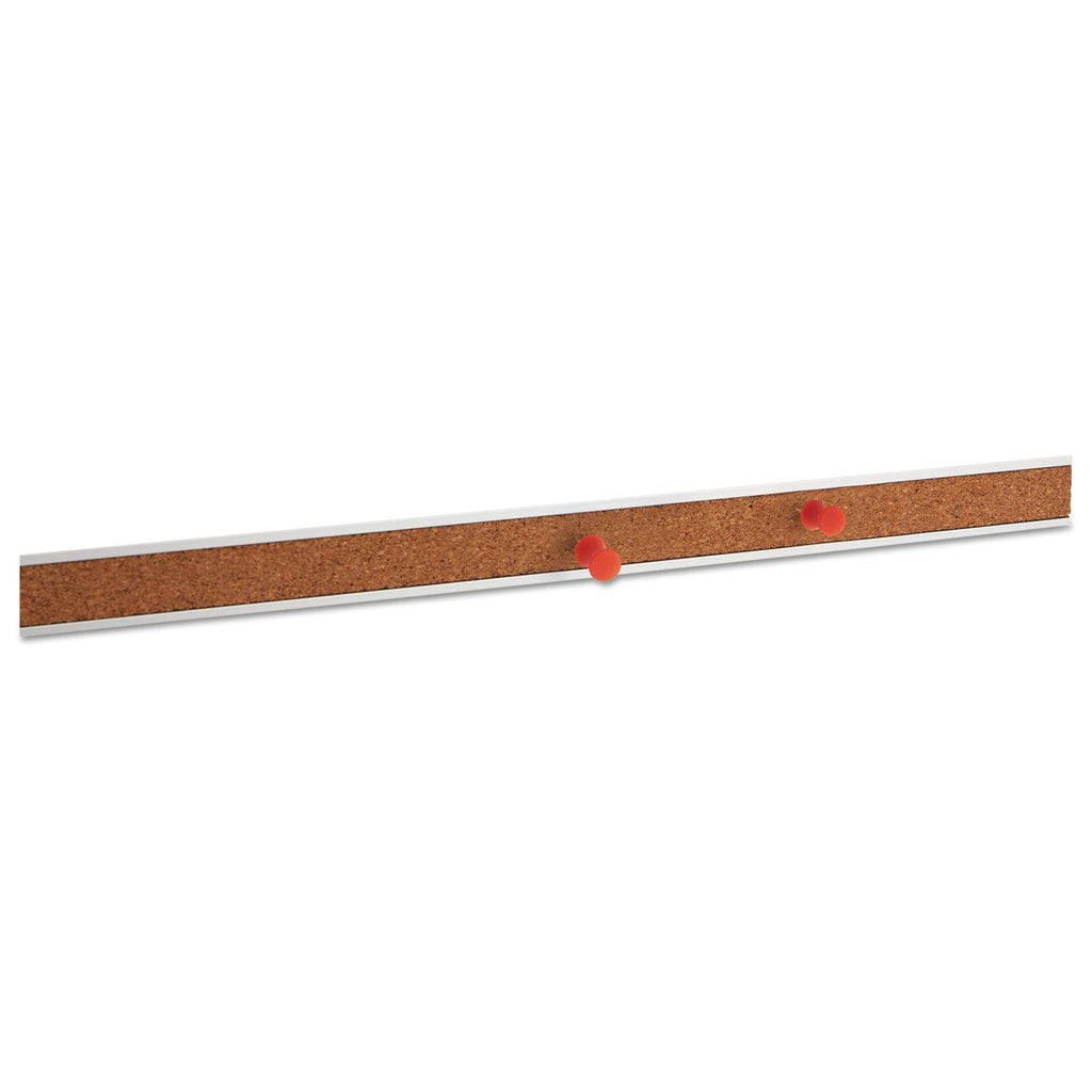 Cork Bulletin Bar, 24 x 1, Brown Surface, Silver Aluminum Frame