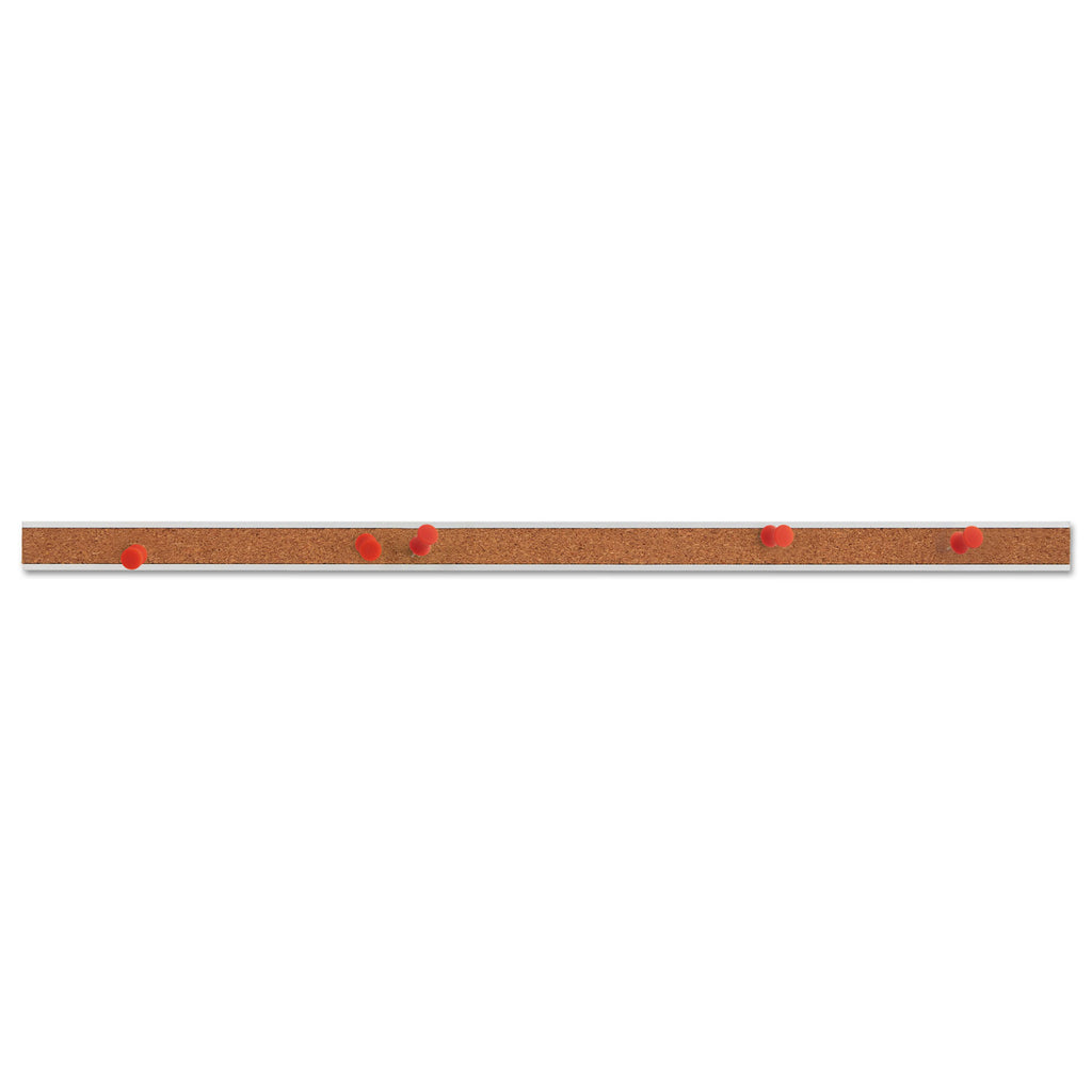 Cork Bulletin Bar, 18 x 1, Brown Surface, Silver Aluminum Frame