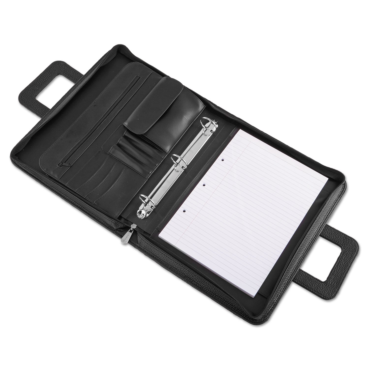 Zip-Around Padfolio, Vinyl, 14 1/2 x 2 1/2 x 11 1/2, Black - 