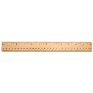 Flat Wood Ruler w/Double Metal Edge, Standard, 12" Long, Clear Lacquer Finish - 