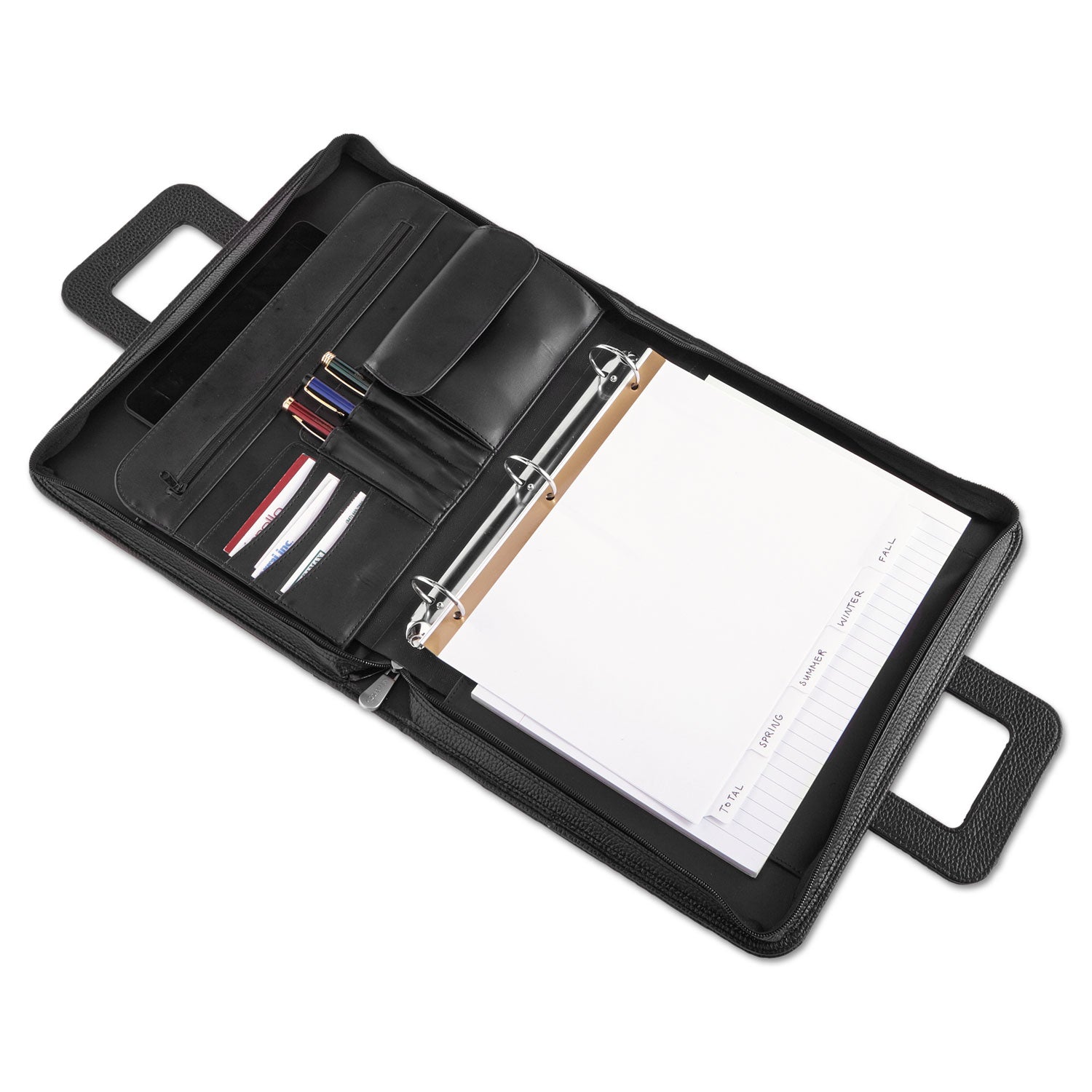 Zip-Around Padfolio, Vinyl, 14 1/2 x 2 1/2 x 11 1/2, Black - 