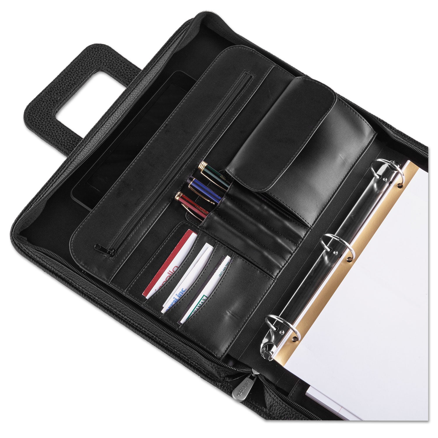 Zip-Around Padfolio, Vinyl, 14 1/2 x 2 1/2 x 11 1/2, Black - 