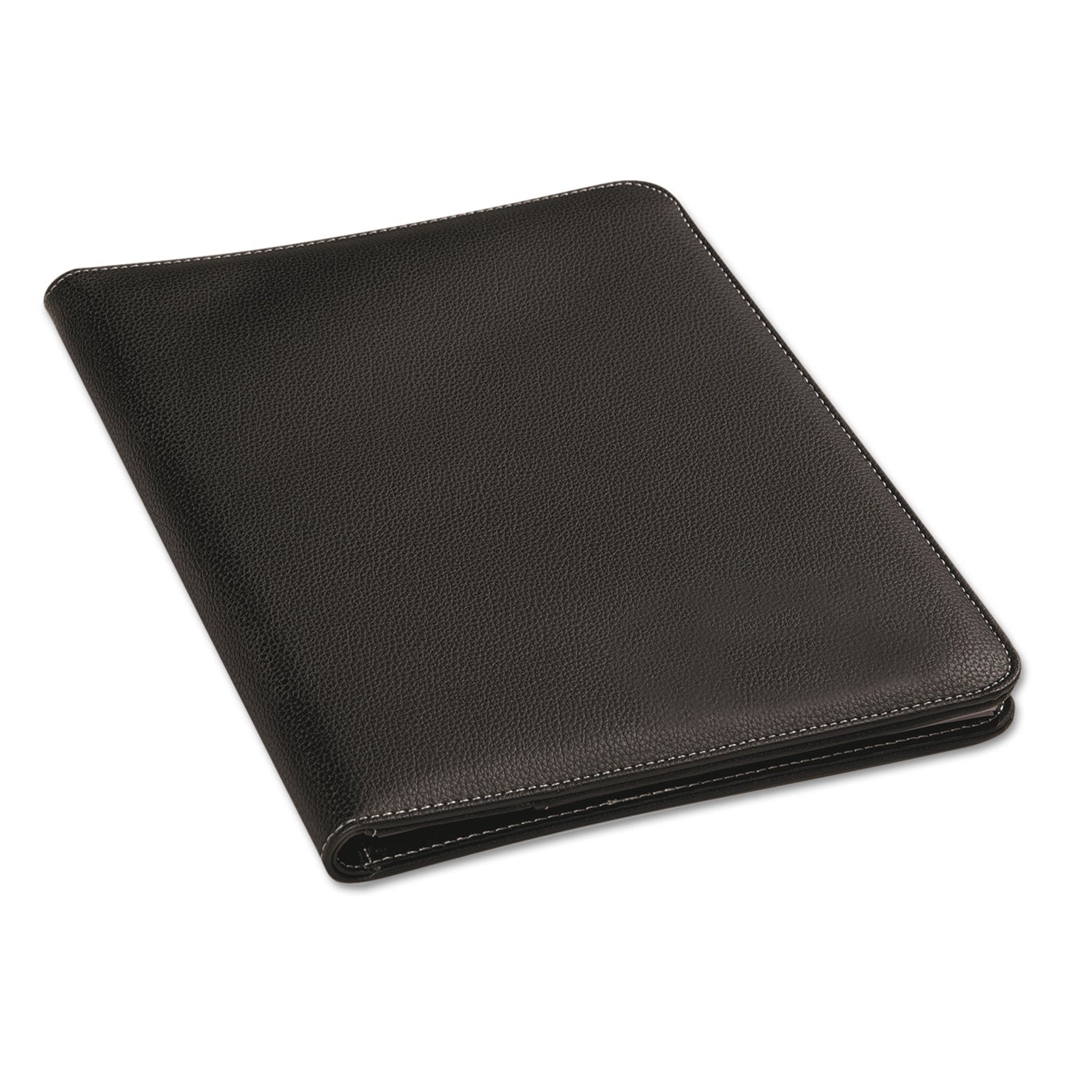 Leather-Look Pad Folio, Inside Flap Pocket w/Card Holder, Black - 