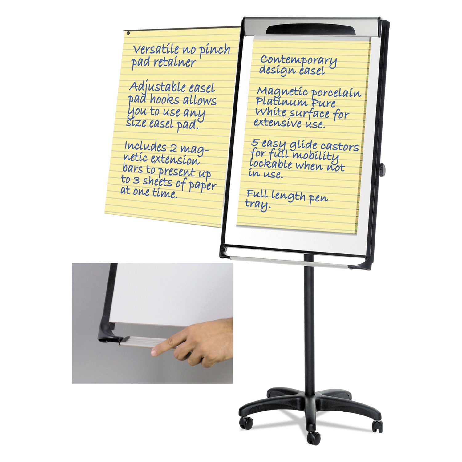 Platinum Mobile Easel, 29 x 41, White Surface, Black Plastic Frame