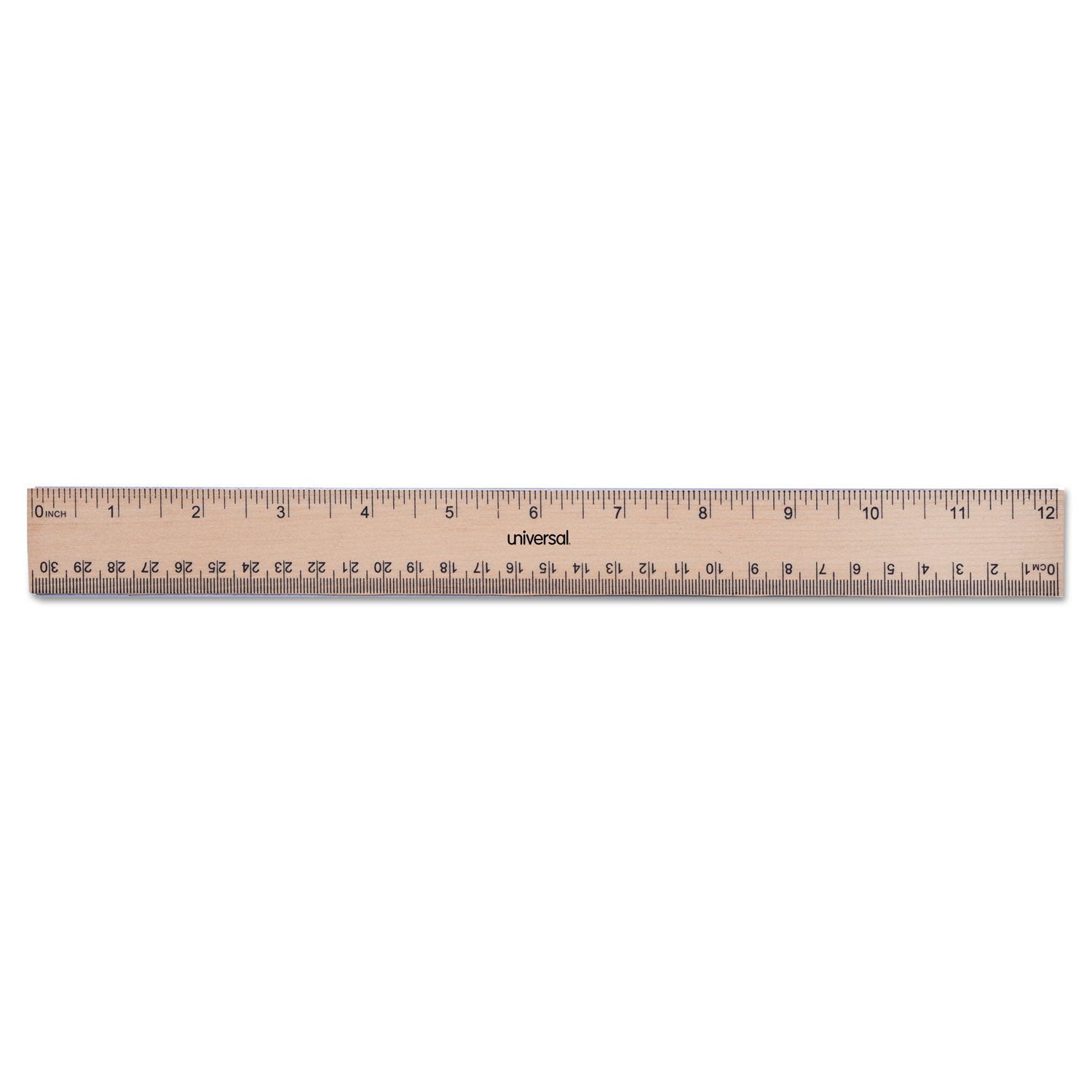 Flat Wood Ruler w/Double Metal Edge, Standard, 12" Long, Clear Lacquer Finish - 