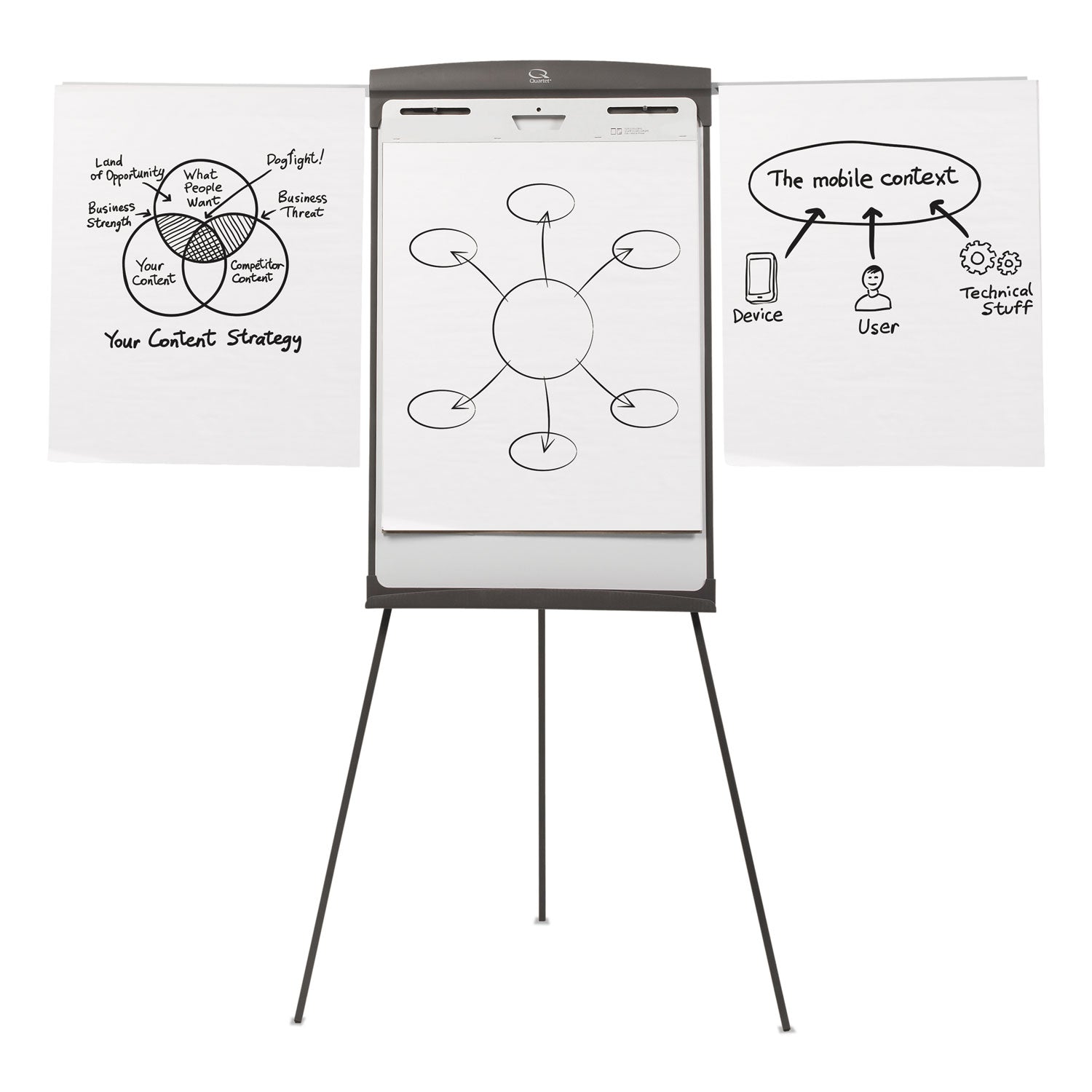 Magnetic Dry Erase Easel, 27 x 35, Graphite Surface, Graphite Plastic Frame - 