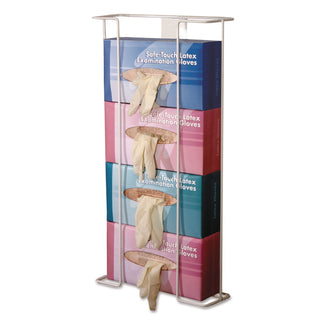 Wire Wall-Mount Glove Box Holder, 4-Box, Horizontal, Stainless Steel, White, 11 x 4 x 22