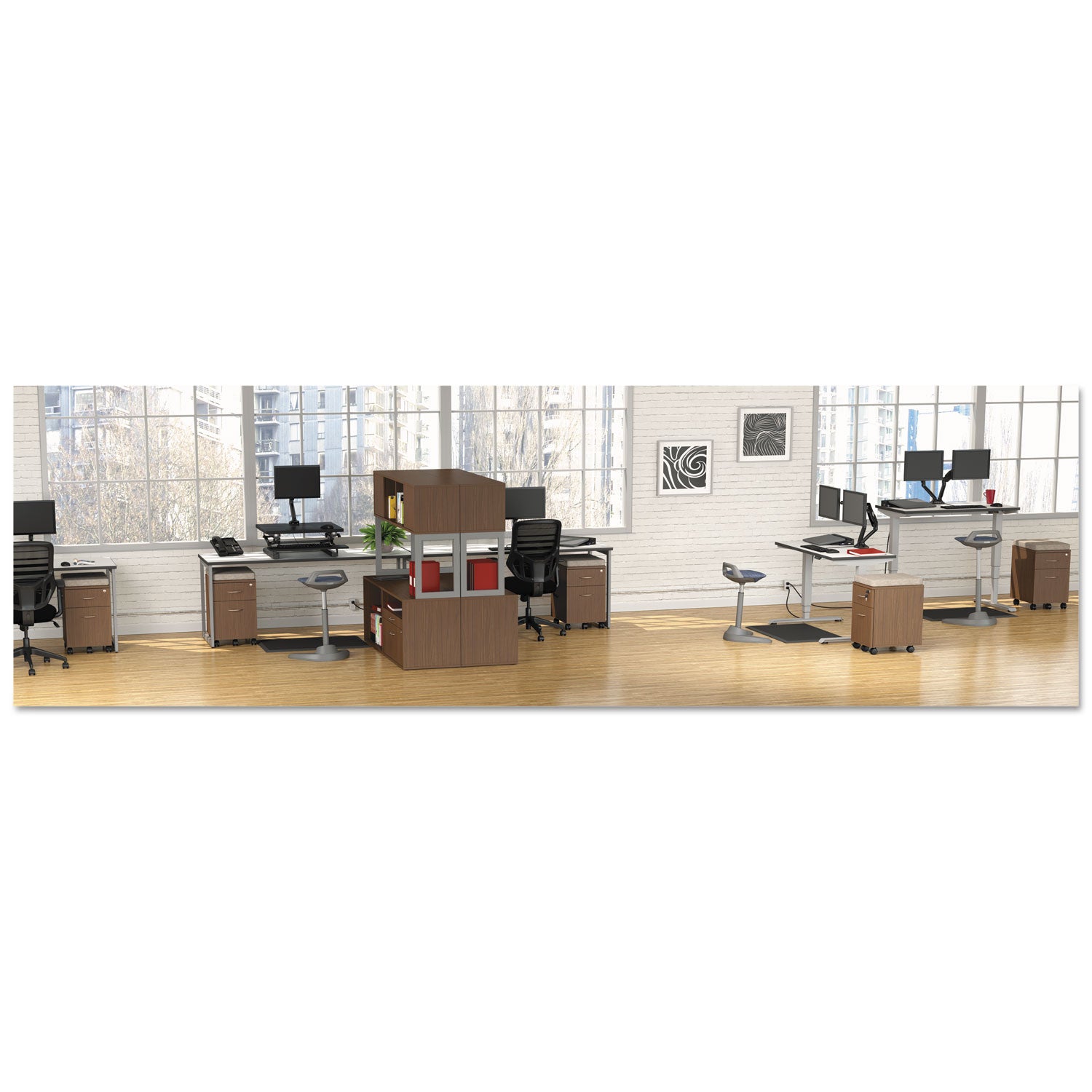 Alera Valencia Series Mobile Pedestal, Left/Right, 2-Drawers: Box/File, Legal/Letter, Modern Walnut, 15.88" x 19.13" x 22.88