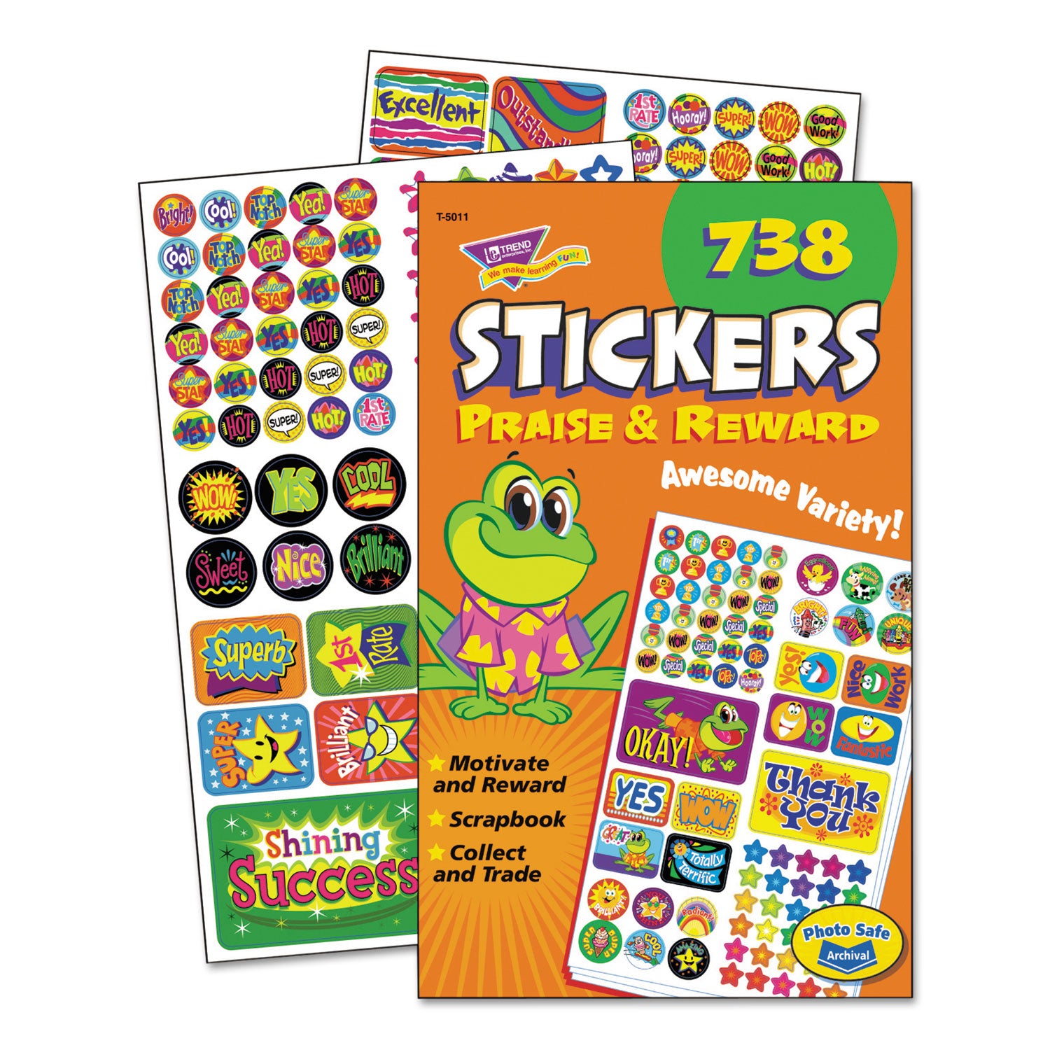 Sticker Assortment Pack, Frogs, Starts, Thank You!, Assorted Colors, 738/Pad - 